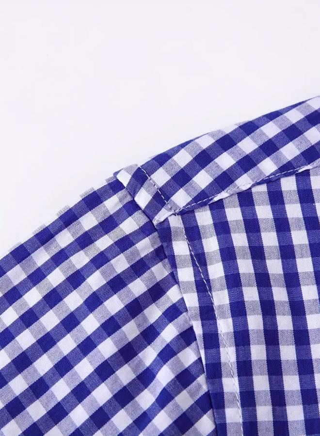 Take Two Men Blue Checked Long Sleeve Shirt - Image 5